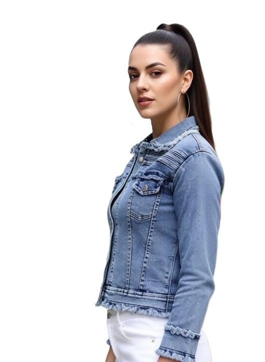 41JHiIC7wDL Womens Denim Jacket for Casual Wear Blue Denim Layering Jacket Full Sleeve Style for Everyday Outings Pair with Jeans Dresses Tops and Casual Looks