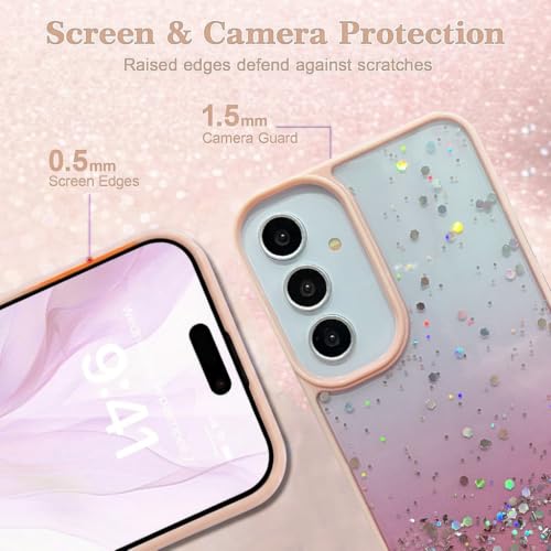 Image of VONZEE Case Compatible with Samsung Galaxy A55 5G, Non Moving Glitter Shockproof Case for Girls & Women Soft TPU Shockproof Anti Scratch Drop Protection Cover (Pink)