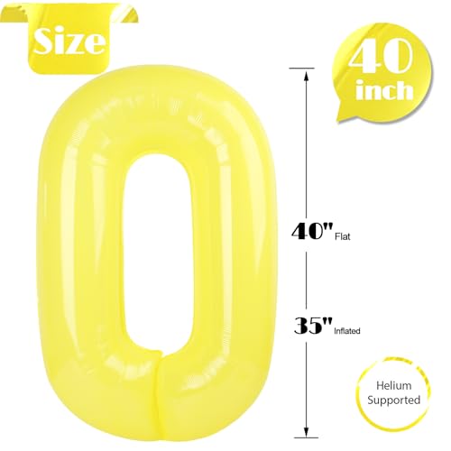 Image of Yellow Number 0 Balloon 40 Inch, 0 Balloon Number for 10th 20th 30th 40th 50th 60th Birthday Decorations, Yellow Party Supplies