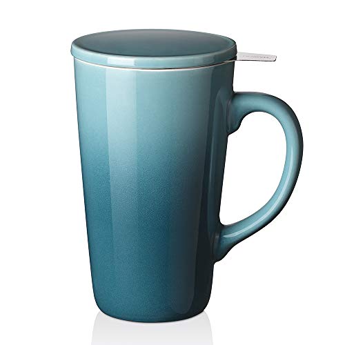 DOWAN Tea Mug with Infuser and Lid, 17 Ounces Tea Infuser Mug, Porcelain