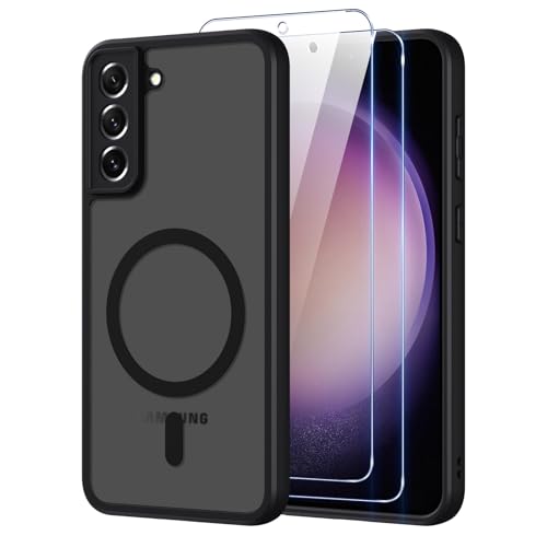 Pnakqil Magnetisch für Samsung Galaxy S23+ / S23 Plus 5G Hülle für Magsafe Matt Transluzente Handyhülle für Samsung S23+ mit 2 Panzer Schutz Glas PC Härte Kratzfest Matte Dünn Magnetische Case Schwarz