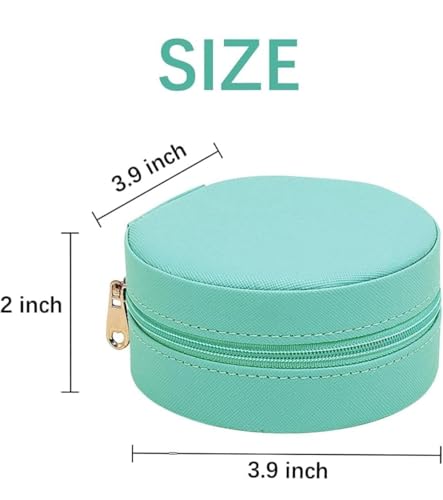 Image of Mini Jewellery Travel Case, PU Leather Organizer Box, Small Portable Jewellery Storage Holder for Womens Rings Earrings Necklaces - PU JEWELRY BOX (round pu box green)