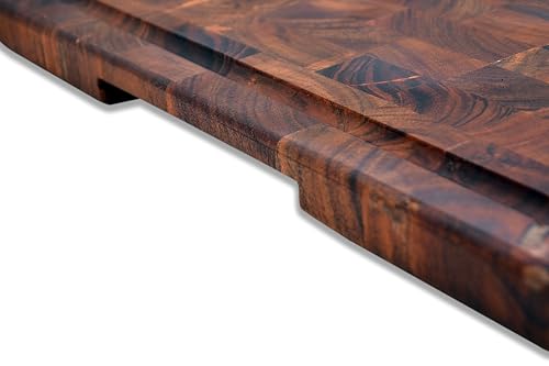 Image of Extra Large Acacia Wood Chopping Board 50x38cm | Restaurant Grade | Serving Platter for Cheese and Snacks | End Grain Butcher Block with Juice Groove