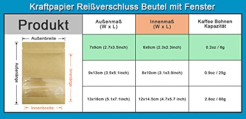 WACCOMT Pack Kleine Wiederverschließbare Samen Münze Umschläge Taschen mit Klarem Fenster Brown Kraftpapier Heat Seal Pakete für Münzen Blume Gemüse Samen Lagerung Probe Taschen (100, 7x9cm)