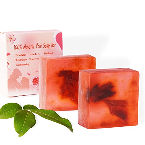 Yoni Soap Bars For Women Vaginal Wash, 2 PCS Organic Handmade Yoni Bar Soap Feminine Wash Vagina Soap Natural Yoni Wash Vaginial Deodorants, Ph Balance - Vaginal Care Rose Soap with Bubble Net 2.82 oz
