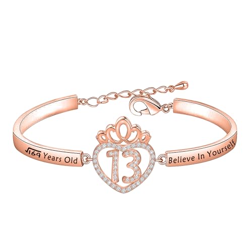 Image of FEELMEM Sweet 13th Birthday Gifts 13 Years Old Birthday Crown Bracelet 13 Year Old Gift for 13 Years Old Gift