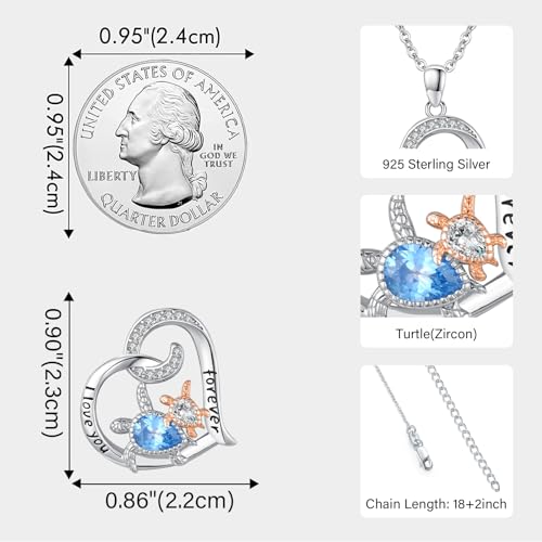 Sea Turtle/Mermaid/Axolotl/Jellyfish/Starfish/Octopus Necklace for Women 925 Sterling Silver Ocean Animal Pendant Necklace Jewelry Birthday Ocean Themed Gifts for Ocean Lovers3