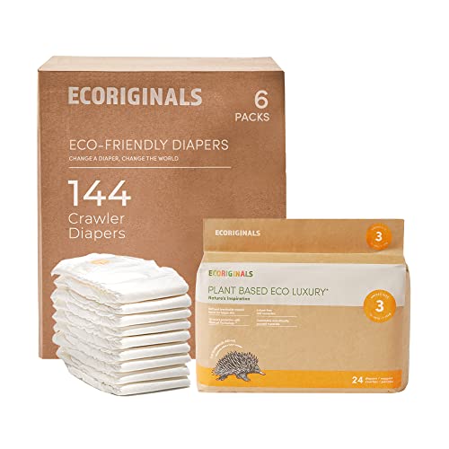 Image of Ecoriginals Eco Disposable Diapers | Crawler Size 3, 13-24lbs | 6 Pack, 144 Count | Plant-Based, Non-Toxic