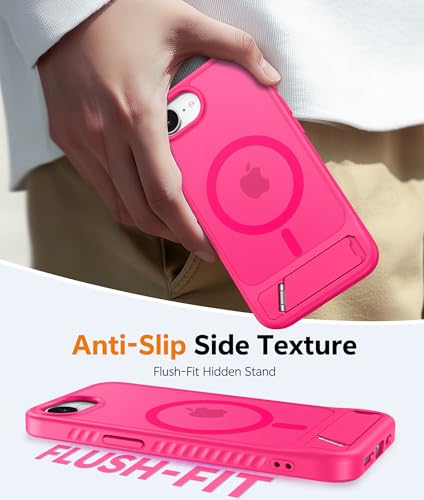 Image of FNTCASE for iPhone 17e Case: iPhone 16e Phone Case [Magnetic Stand] [Compatible with Magsafe] Translucent Matte Military Grade Shockproof Drop Protective Phone Cover,Hot Pink