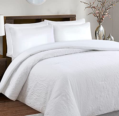 HaraDeco-Colcha Invierno Cama 180, Termosellado Floral, Cubrecama Moderna, Colcha Acolchado Relleno Grosor 400gr/ m² para Otoño Invierno Primavera Entretiempo(Blanca Floral B, Cama 180)