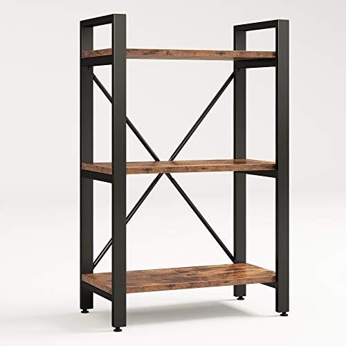 IRONCK Bookshelf, 5Tier Ladder Shelf 110lbs/shelf Vintage Industrial Style Bookcase for Home