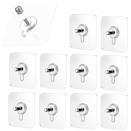 Image of SIGNAMIO 10 Pcs Screw Hooks for Wall Heavy Items - Self Adhesive Wall Hook, Nail Free, No-Drill Installation, Waterproof Screws Wall Hooks for Hanging, Durable ABS Material,