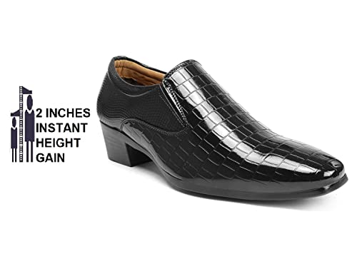 Image of BXXY Men's 2 inch Height Increasing Patent Material Casual Formal Moaccasion Slip-On Shoes with Pu Sole.