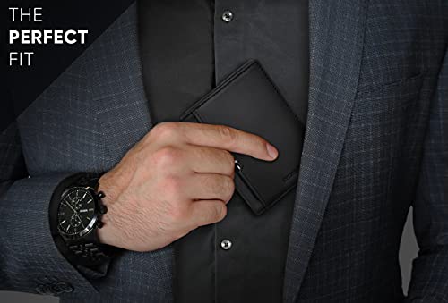 Serman Brands - Wallets For Men Slim Mens Leather Rfid Blocking Minimalist Card Front Pocket Bifold Travel Thin (Charcoal Black 5.0) #TOP1