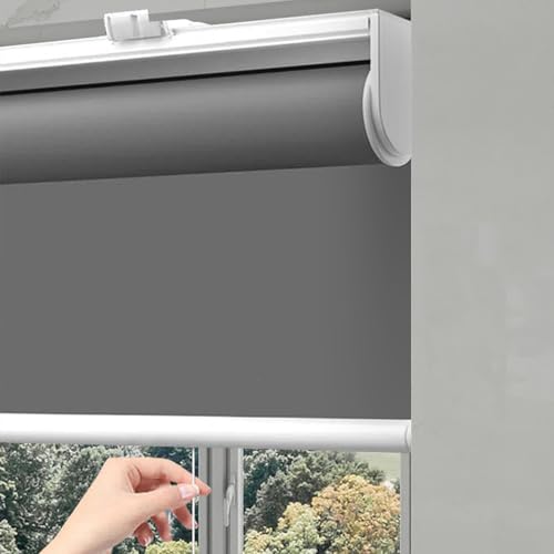 Persianas enrollables opacas inalámbricas de poliéster térmico con sistema de resorte, color gris, perfectas para el hogar y la oficina, tamaño 150 cm x 100 cm