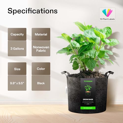 Image of VIVOSUN 10-Pack 3 Gallon Plant Grow Bags Fabric Pots with Handles