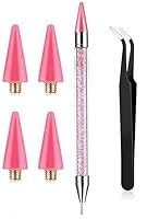 6-Pcs Strass Picker Werkzeug, Strass Applicator Strass Picker Dotting Wachs Stift Dual-Ended Strass Applicator Nail Art Werkzeuge mit 4 Extra Wachs Tipps und 1 Pinzette für DIY