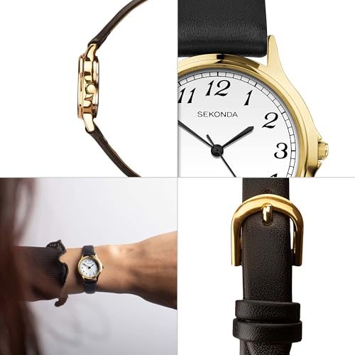 Sekonda Classic Ladies Quartz Easy Read Watch with White Dial Analogue Display and Black Strap - Image 4