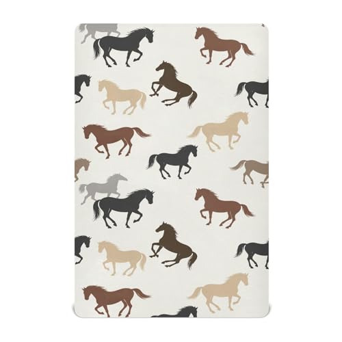 Image of Horses Beige Fitted Crib Sheet for Boys Girls Baby Mini Crib Sheets Fitted for Toddler Bed,52 X 28 in