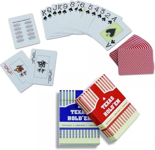 Coole Plastikspielkarten, Kartendeck, wasserdicht, Pokerkarten für Partyspiel, professionelles Spielen, Texas Hold'em Jumbo Index, blau oder rot, 1 Farbe zufällig gesendet – Bild 6
