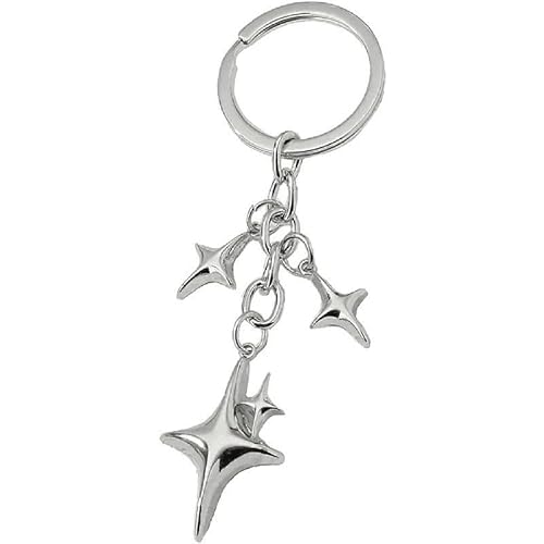 Silver Cute Star Moon Keychain Aesthetic Accessories Stainless Steel Key Ring Purse Handbag Backpack Bag Charms Car Holder Convenient to Carry Decoration Small in Size,Keyrings and Charms,Accessories