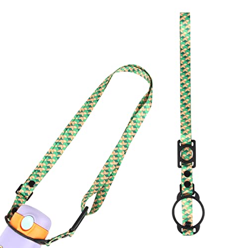 FainFun Trinkflasche Tragegurt, Verstellbarer, Flaschengurt zum Umhängen für Erwachsene Kinder Baby, Tragbar für Spazieren Wandern, Plaid, Grün, Polyester