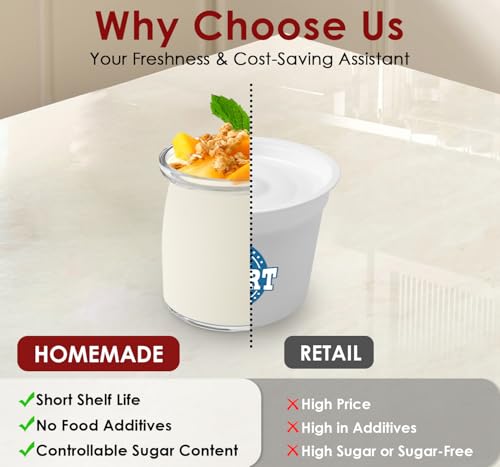 Image of Suteck Yogurt Maker with 8 Jars, Adjustable Time & Temp Control, Black | 8 Jars Each 6oz Dishwasher-Safe, BPA-Free, 0-48H Timer & 68-131F Temp, ±1C Precision | Auto Shutoff, 25W, Greek Yogurt