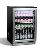 ChillFoce 20 Inch Under Counter Beverage Fridge with Glass Door, Beverage Refrigerator Cooler 120 Can,Built in or Freestanding,Fast Cooling,Quiet ≤39 dBs,Blue LED Light Cooler for Bar, Home, Office