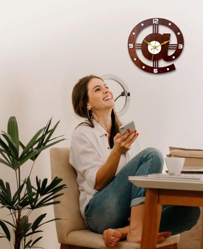 Image of cozyloom Modern Wooden Wall Clock for Living Room Decorative Analog Wall Clock with Wooden Design for Home Office Bedroom Wall Decor (Brown, Round Design)