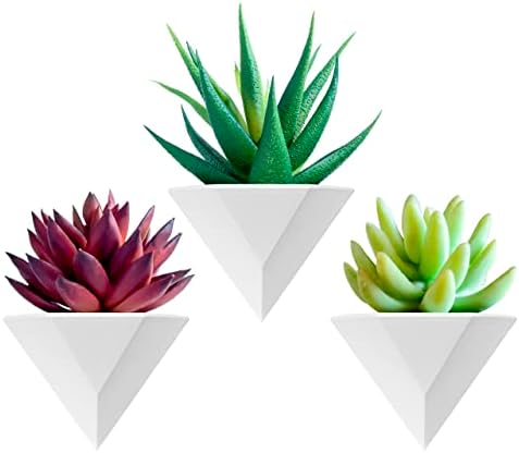 Itera Hanging Geometric Triangle Planter-Indoor/Outdoor White Plant Holder with Modern Floating Design (Set of 3) Low Poly