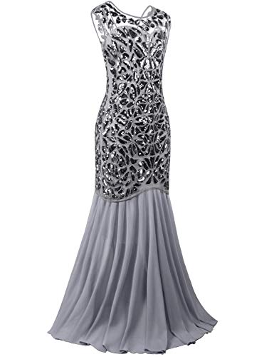 Image of PrettyGuide Women 's 1920s Black Sequin Gatsby Maxi Long Evening Prom Dress