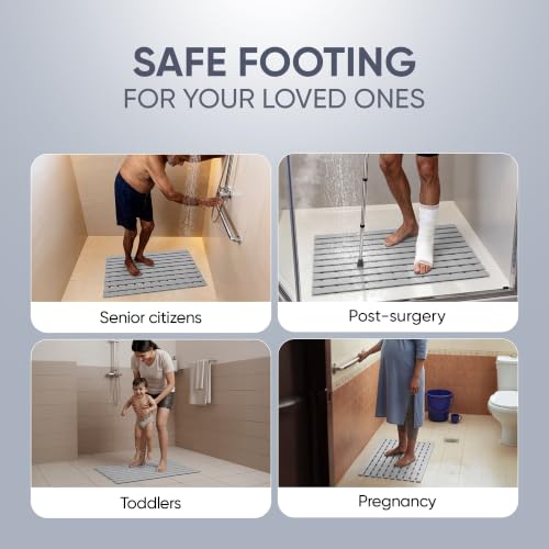 Image of Frido AeroDry Bath Mat, Premium Anti-Slip Bathroom Mat with Firm Grip, Fast-Drain Design & Gentle Massage Texture, Non-Slip PVC Shower Mat for Bathroom Floor - Slate Grey