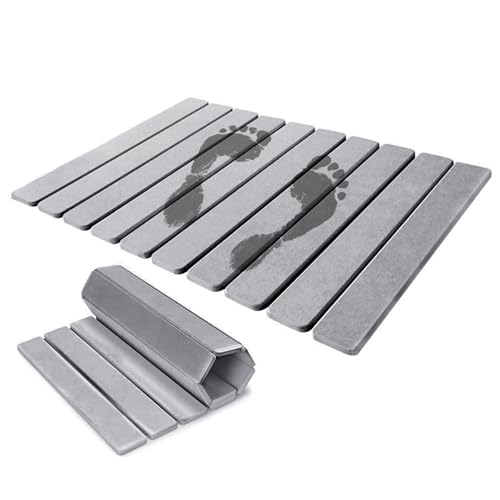 Kieselgur Badematte, 60x39 cm Faltbar Diatomeenerde Badematte Abtropfmatte Geschirr, Anti-Rutsch Wasserabsorbierende Matte Schnelltrocknende Spülbeckenmatte Für Badezimmer und Küche (Hellgrau)