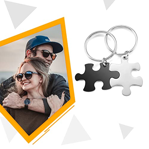PiercingJak Puzzle Schlüsselanhänger Yin Yang Puzzleteile-Anhänger Liebe Freundschaft Schmuck Beziehungs Geschenke für Partner BFF Familie, Silber Schwarz Edelstahl