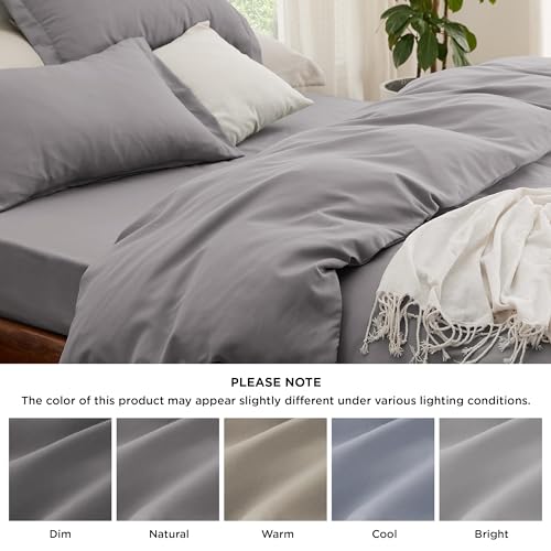Image of Bedsure Duvet Cover with Fitted Sheet King - Deep Pocket, Hotel Luxury Soft Double Brushed Bedding Set with Zipper Closure, 1 Duvet Cover, 1 Fitted Sheet, 2 Pillow Shams, NO Comforter, Grey
