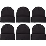 Glooarm 6 Pack Kids Beanie Hats Boys Girls Winter Hats Stretchy Acrylic Toddler Beanies Kid's Cuffed Cap Black