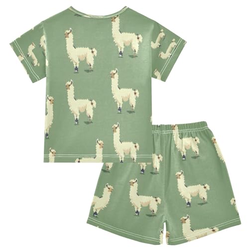 senya Short Sleeve Pajamas Sets Summer Cotton Sleepwear White Black Llama2