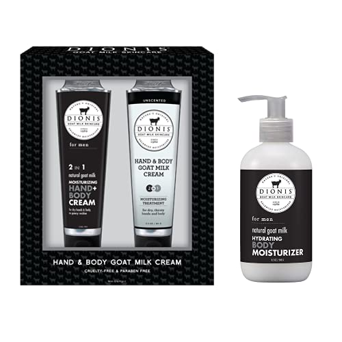 Dionis - Goat Milk Skincare Men's Hand & Body Cream Gift Set (3.3 oz) with Men's Hydrating Body Moisturizer (8.5 oz) - Made in the USA - Cruelty-free and Paraben-free