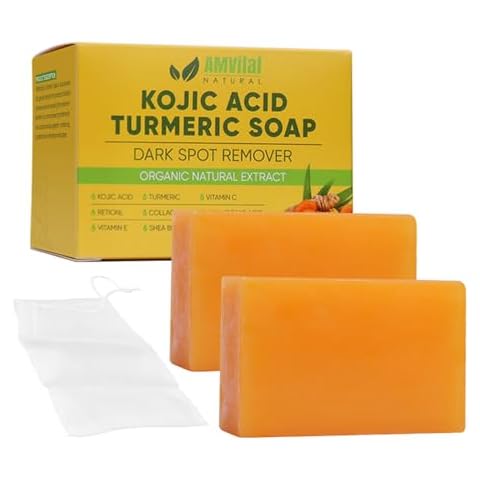 AMVital Turmeric Kojic Acid Soap Bars with Vitamin C, Retinol, Collagen, Hyaluronic Acid, Shea Butter - Kojic Acid and Turmeric Soap for Dark Spots - Turmeric Kojic Acid Cleansing Soap (2 Pack) Cover
