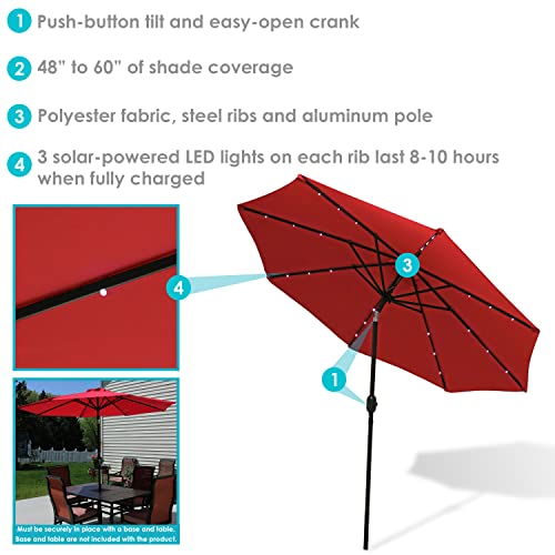 Sunnydaze 9-Foot Outdoor Patio Market Umbrella With Solar Led Lights, Crank And Push Button Tilt - Backyard, Garden, Pool And Deck Shade - Aluminum Pole And Polyester Canopy - Red #TOP3