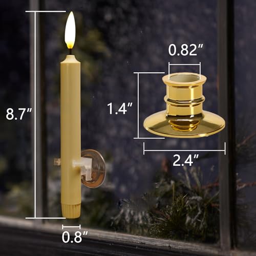 Image of NONNO & ZGF 6 Pack Flameless 8.7'' Window Candles +6 Wreath(with Bows /Bells)+12 AA Batteries(Include)+ 6 Suction Cups+ 6 Golden Candleholders. Battery Powered Ivory Taper Candle with Remote and Timer
