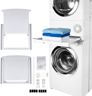 Care+Protect Universal Stacking Kit with Sliding Shelf for Washing Machines and Tumble Dryers-Suitable for Washing Machines with Depth 47-62cm-Space-Saving - Easy to Install-White - Rounded Top