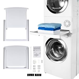 Care+Protect Universal Stacking Kit with Sliding Shelf for Washing Machines and Tumble Dryers-Suitable for Washing Machines with Depth 47-62cm-Space-Saving – Easy to Install-White – Rounded Top