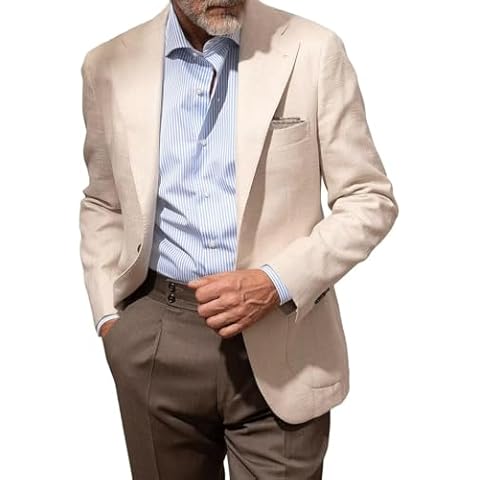 EMERAIDVLN Beige Mens Linen Blazer Lightweight Business Sports Coats for Men Summer Linen Blazer Men Mens Blazer Jacket L Cover