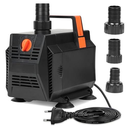 SWAWIS Pompe Aquarium 60W 3500L/H Pompe Bassin Exterieur Amphibie Débit Réglable avec Filtre et 3 Buses pour Aquarium, Bassin, Fontaine