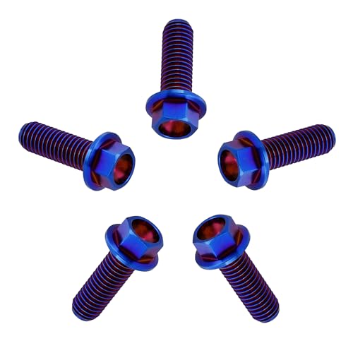 Image of Rison Titanium Flanged Hex Head Bolt - M8x1.25x20mm, 6AL4V Aerospace Grade Ti, Burnt Blue, Pack of 5