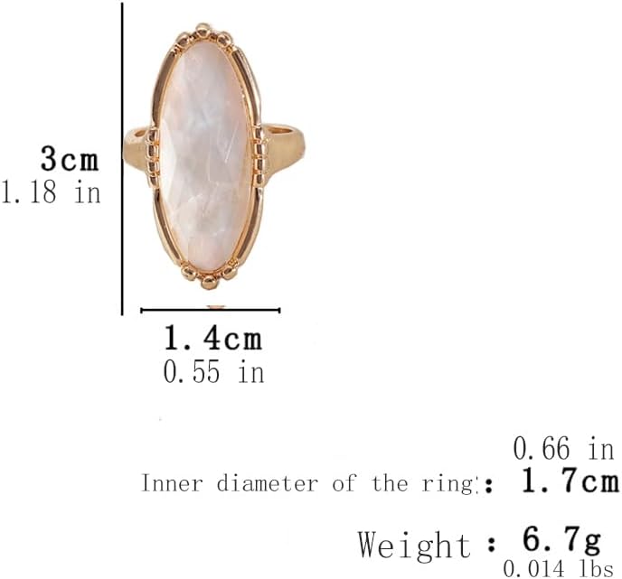 PLOUTOS Elegant Vintage Oval stone Statement Ring for Women Gold Tone Beaded Edge Cocktail Style Gift Party Jewelry Fashion Glamorous - Image 3