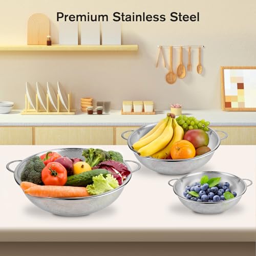 3pcs Passoire Cuisine, Passoire Inox Avec Poignées, Passoires à Pâtes en Acier Tamis Micro Perforée, Crépine à Mailles Fines Polie Brillante, Passoire de Cuisine en Métal Pour Pâtes, Fruits, Légumes – vue 6