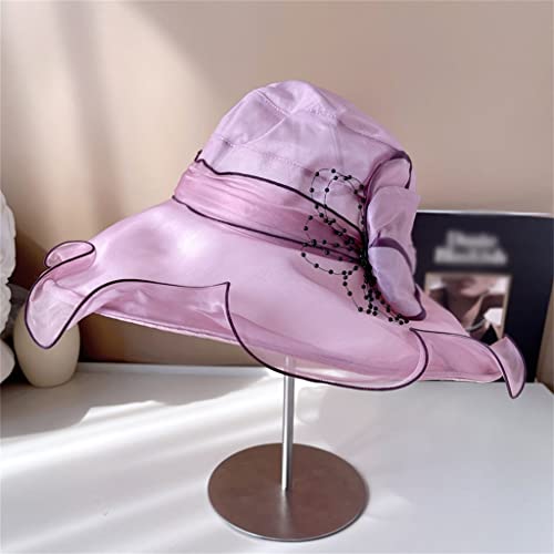 Large Brim Silk Hat Summer Mulberry Silk Fisherman Hat for Kids Flower Wavy Brim Basin Hat Three-dimensional Flower2