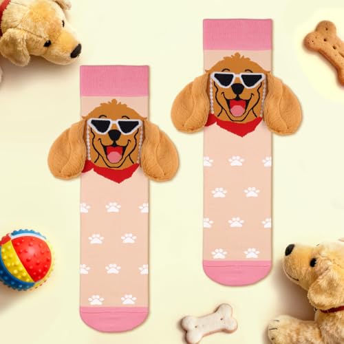 Lustige 3D Golden Retriever Hunde Socken für Damen Mama Teenager Mädchen - Bunte Witzige Motiv Coole Tier Socken - Muttertag Ostern Geburtstag Weihnachten Geschenke Ideen für Hundeliebhaber Hundemama